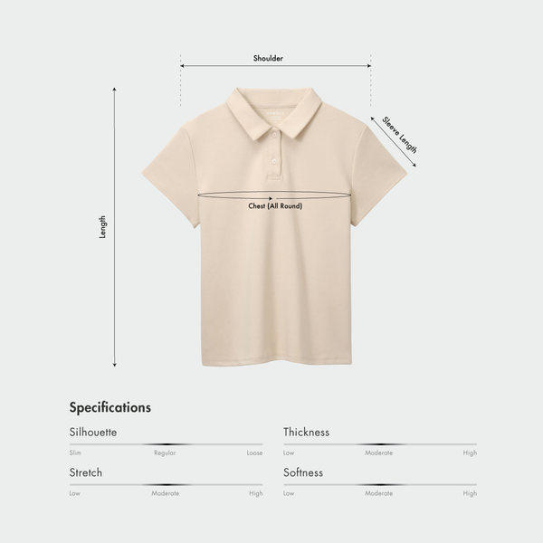 Size chart for Women Plain Polo Tee