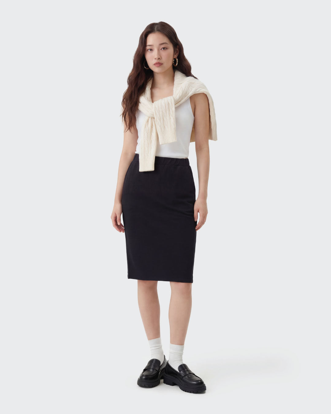 Women Terry Pencil Midi Skirt
