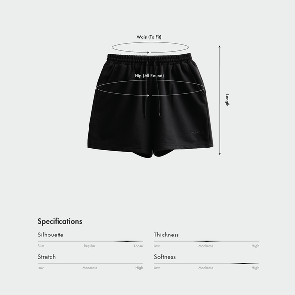 Size chart for Women Terry Sweat Shorts