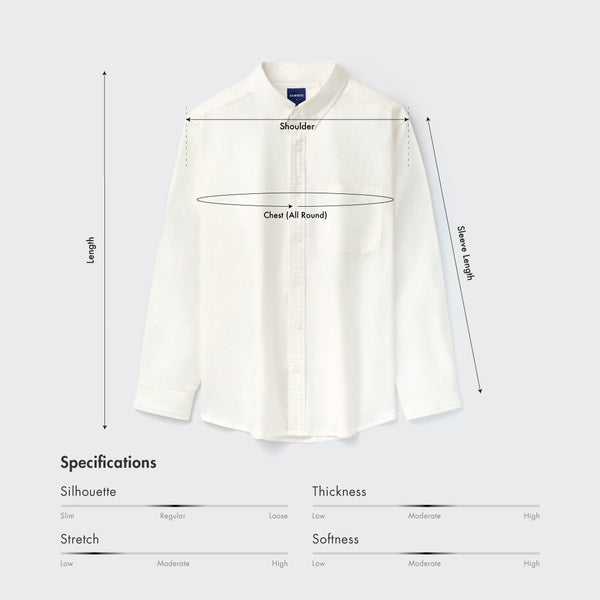 Size chart for Men Regular Fit Long Sleeve Oxford Shirt