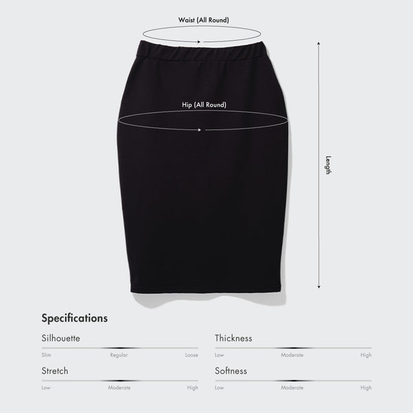 Size chart for Women Terry Pencil Midi Skirt