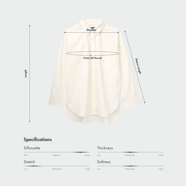 Size chart for Women Long Sleeve Oxford Oversized Shirt