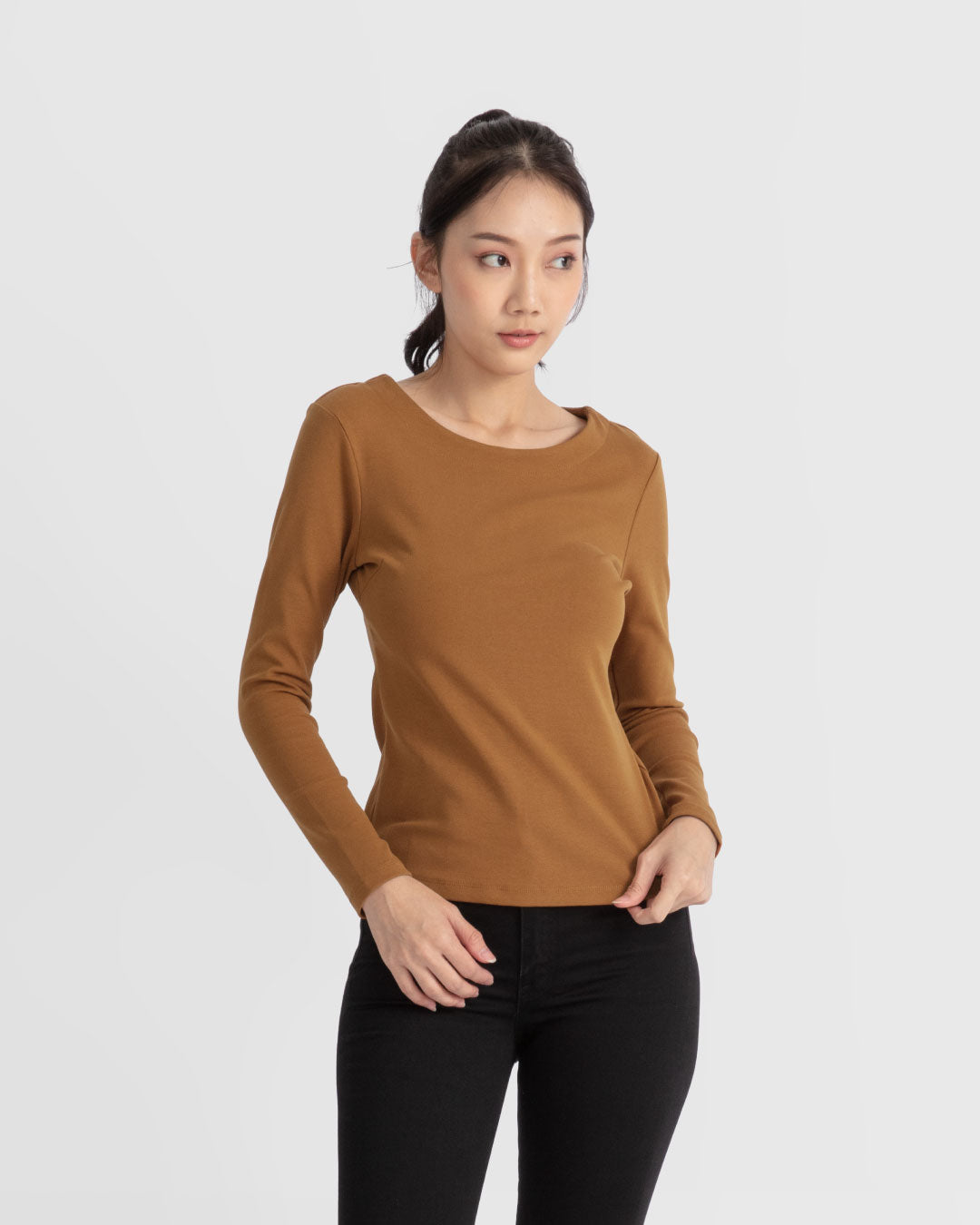 Women Boatneck Long Sleeve Fitted Top