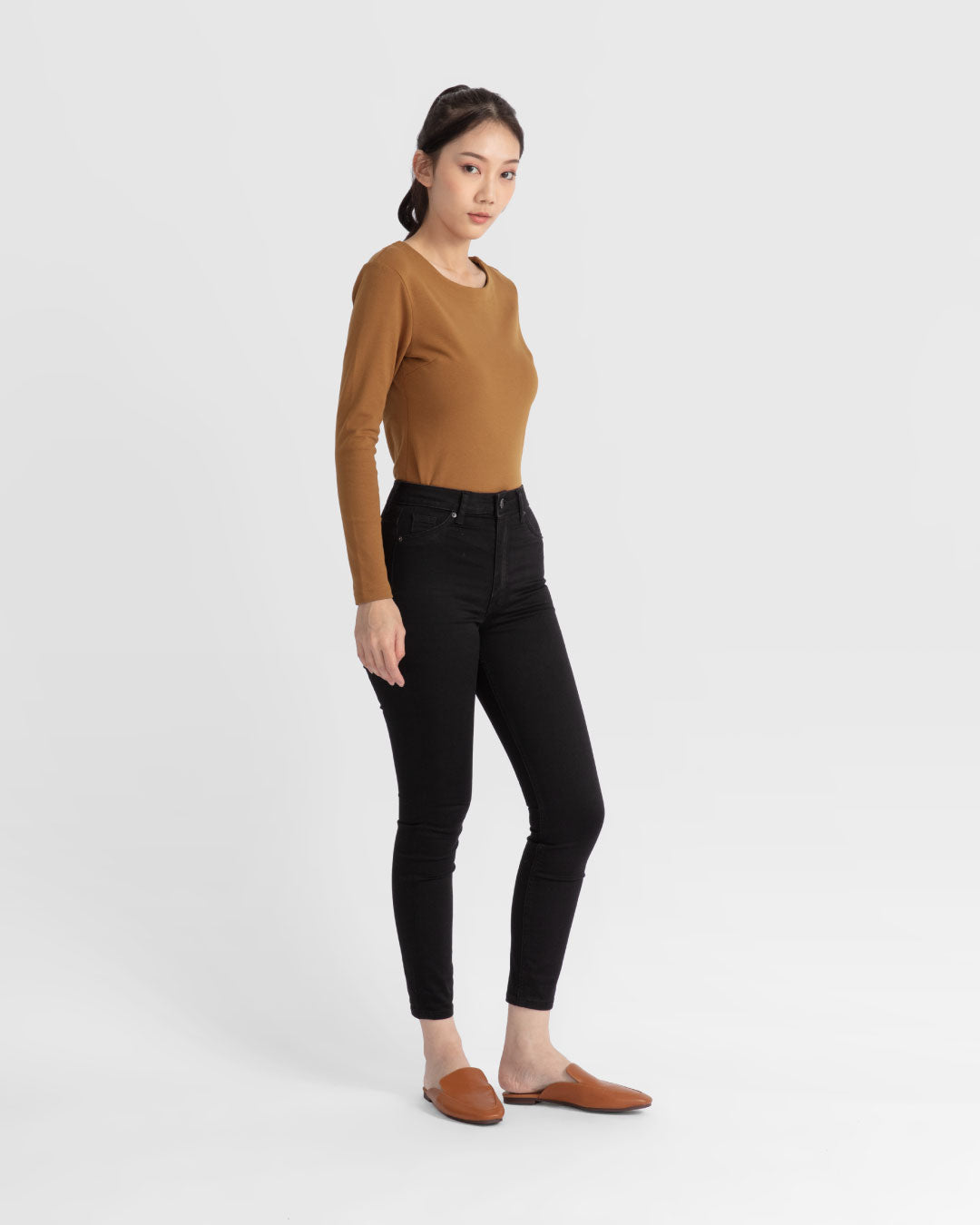 Women Boatneck Long Sleeve Fitted Top