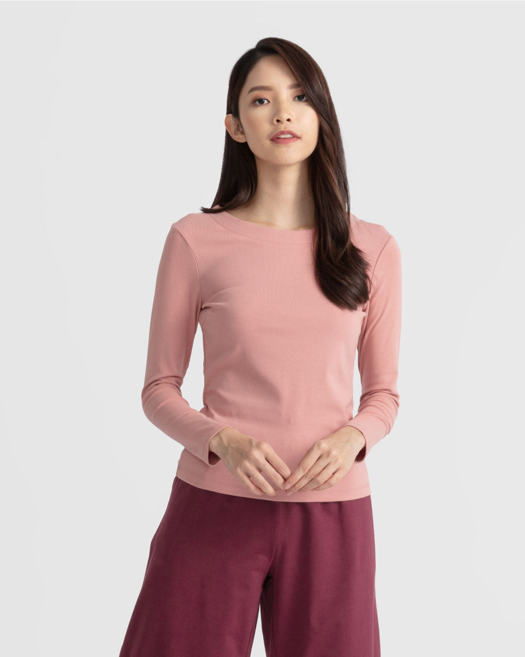 Women Boatneck Long Sleeve Fitted Top
