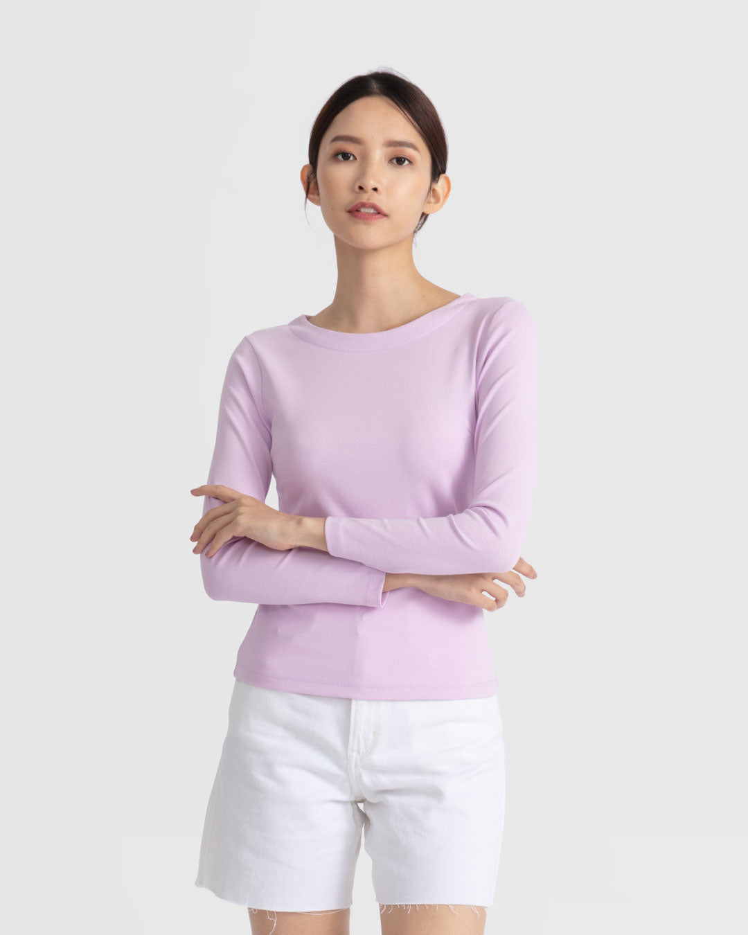 Women Boatneck Long Sleeve Fitted Top