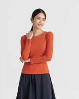 Women Boatneck Long Sleeve Fitted Top