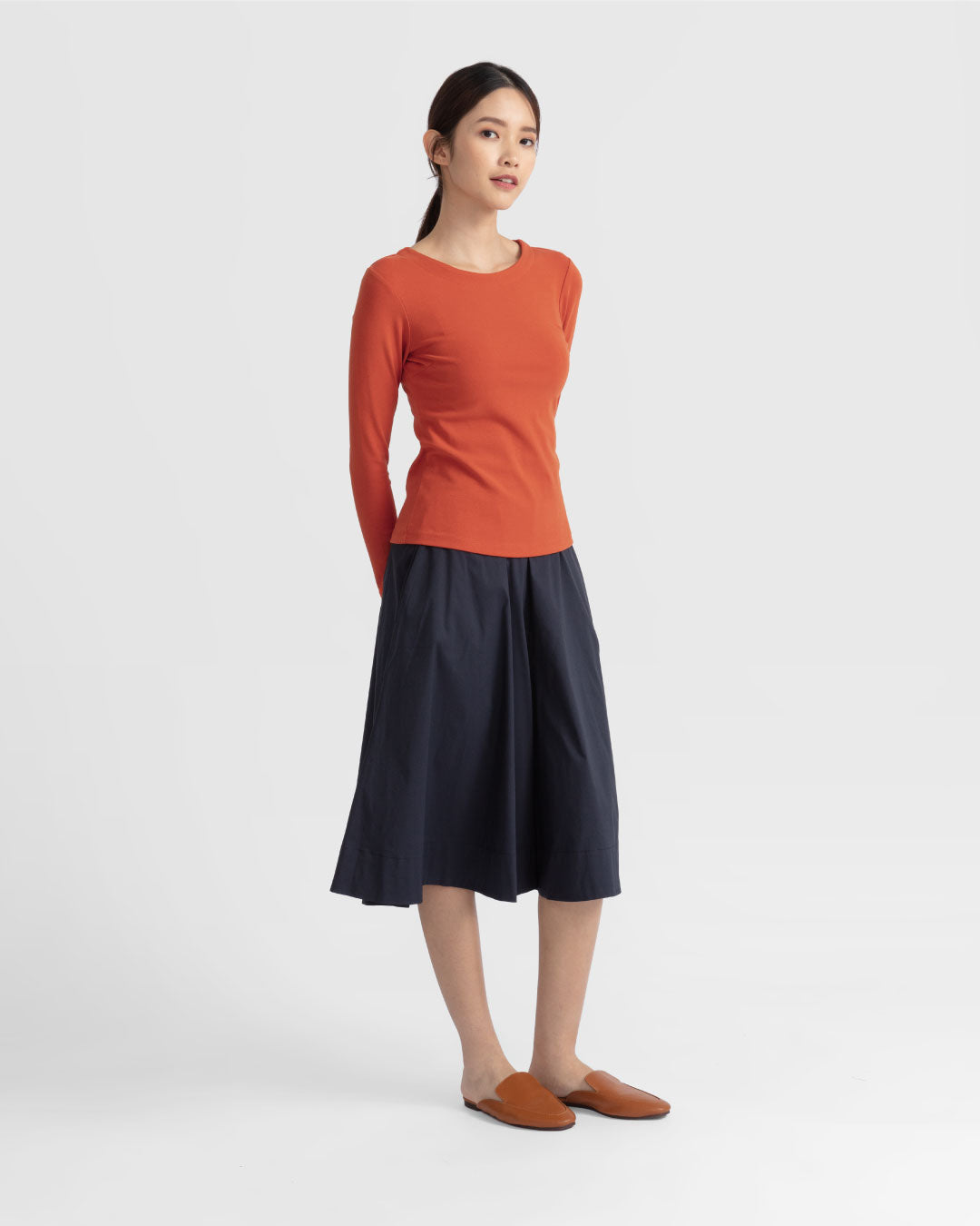 Women Boatneck Long Sleeve Fitted Top