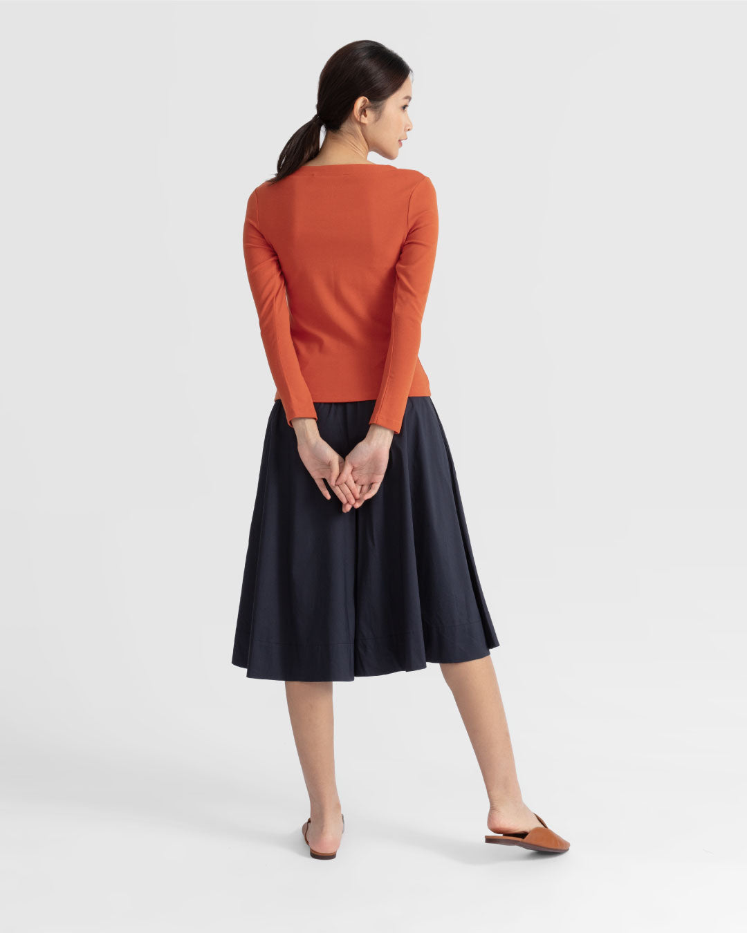 Women Boatneck Long Sleeve Fitted Top