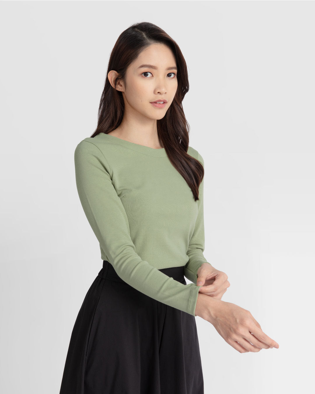 Women Boatneck Long Sleeve Fitted Top