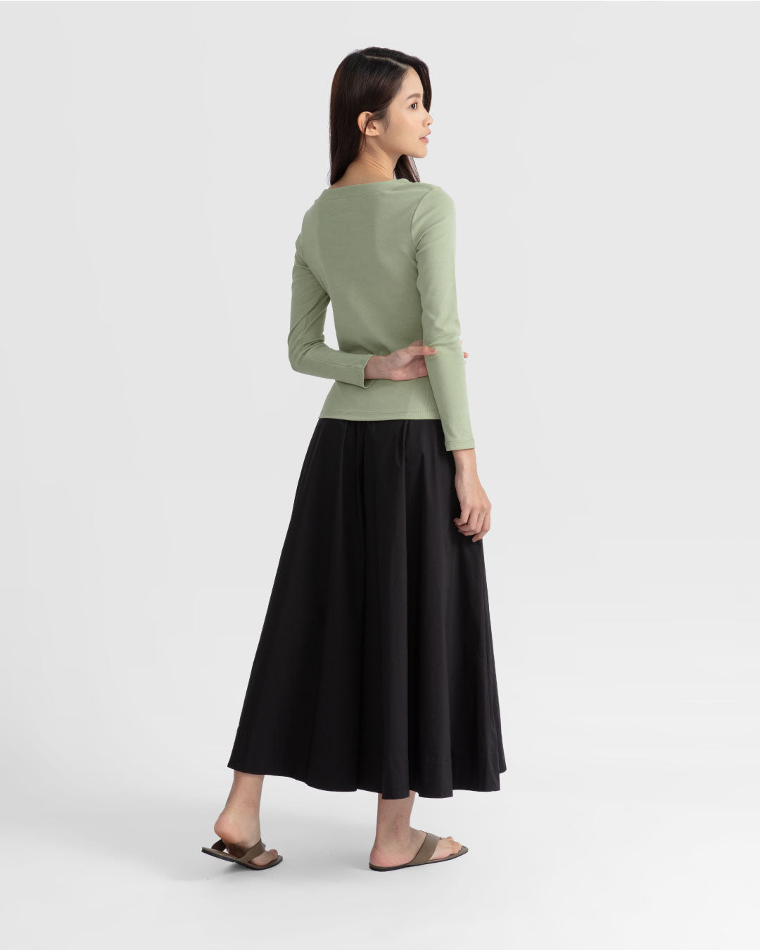 Women Boatneck Long Sleeve Fitted Top