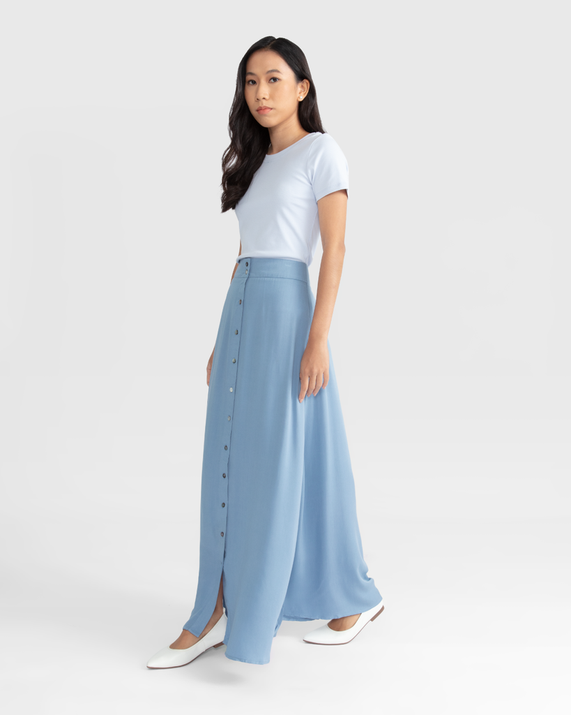Maroon Printed Flared Rayon Maxi Skirt