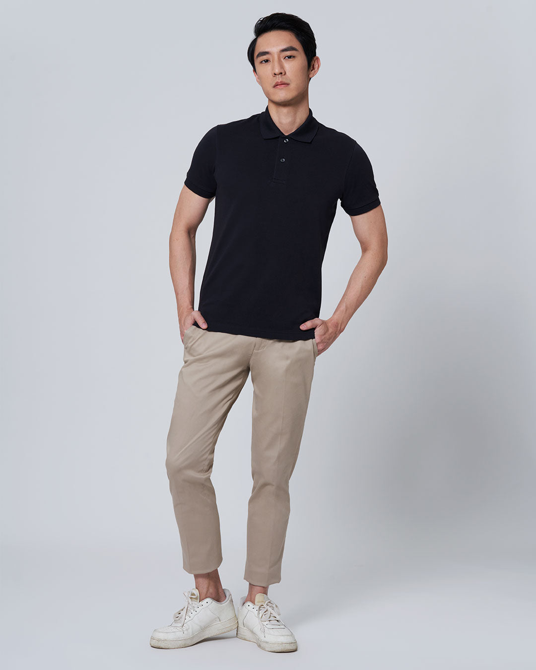 Black Poloshirt Men Shirts Outfit Trends With Beige Casual Trouser  Casual Outfit Hombre Juvenil  Dress shirt casual wear mens style mens  clothing